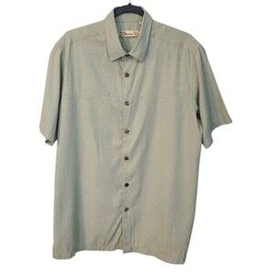 Basix Mens L Aloha Skulls Embroidered Green Camp Lounge Resort Button Down Shirt